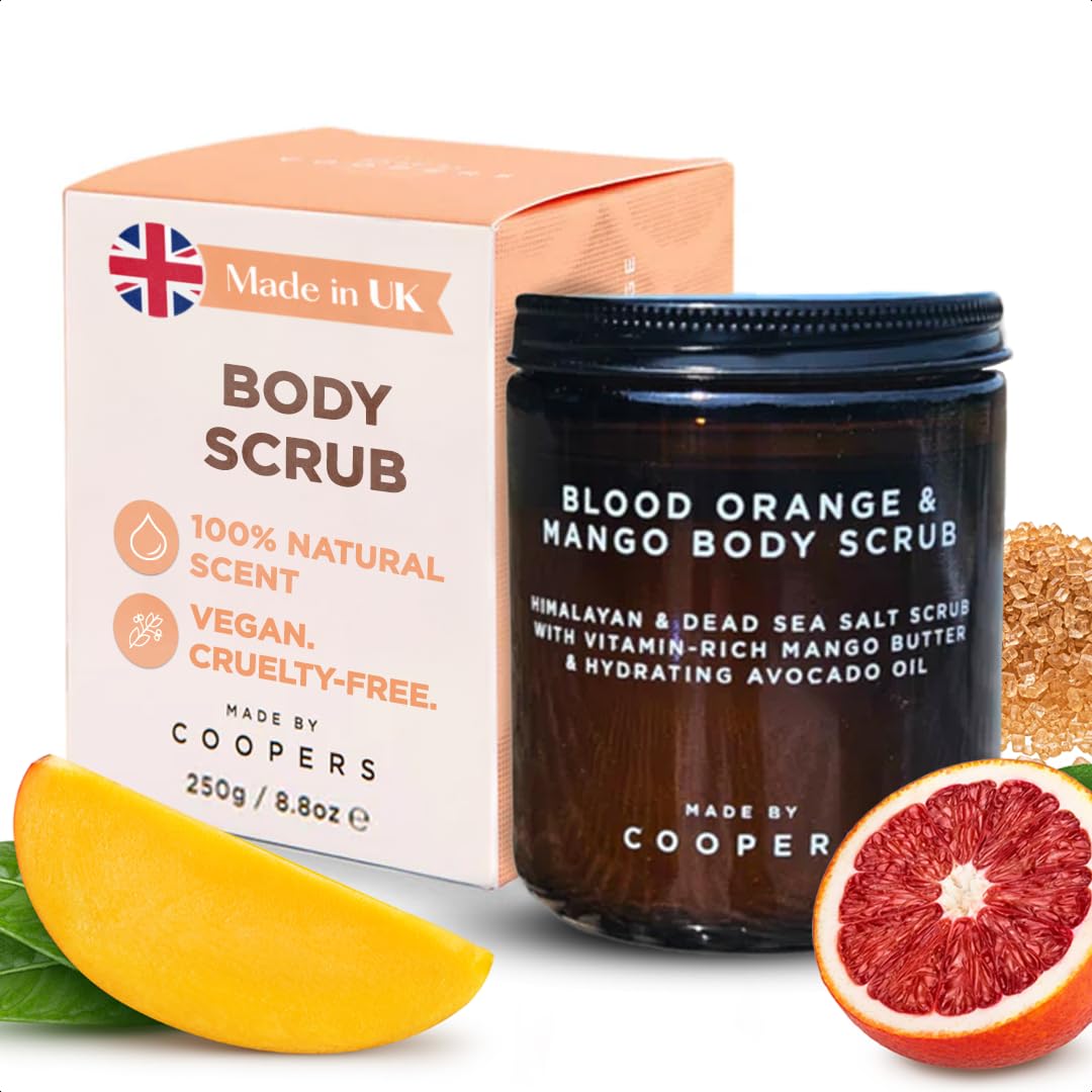 Made by Coopers Blood Orange & Mango Body Scrub | Exfoliating Body Scrub with Mango Butter, Avocado Oil & Dead Sea Salt | Organic Skincare for Soft & Nourished Skin | Vegan & Cruelty Free | 250g