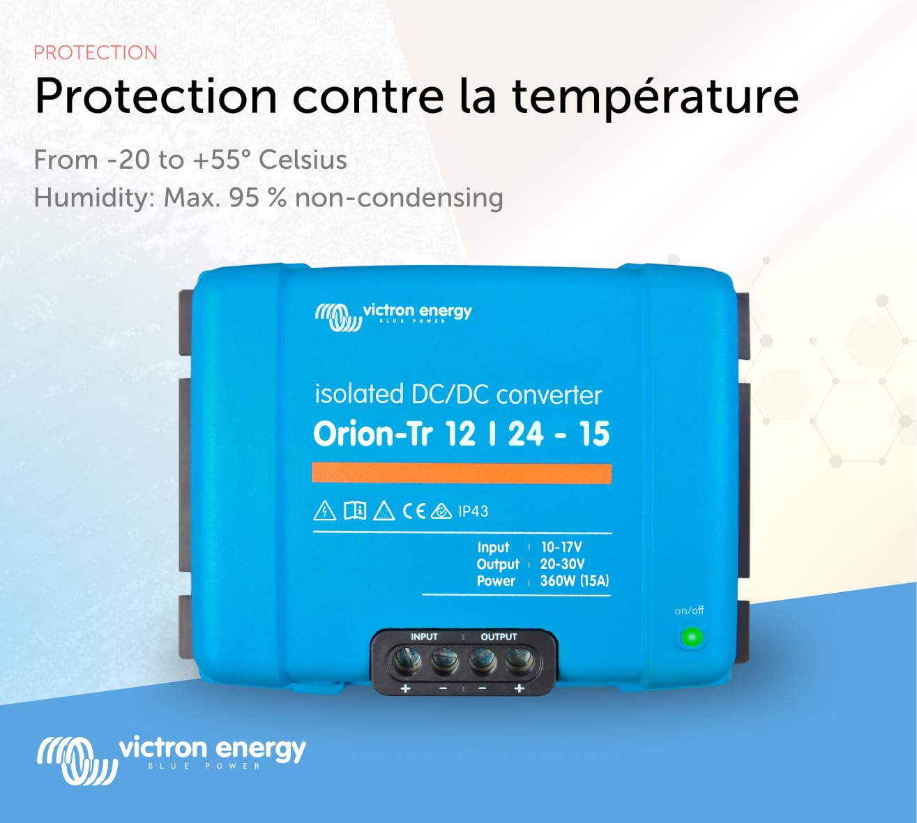 Victron Energy Orion TR IP43 12/24 V 15 A 360 W Convertisseur CC-CC, Isolé