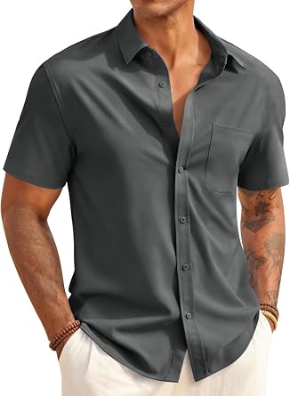 Runcati Mens Button Down Shirts Short Sleeve Casual Dress Shirt