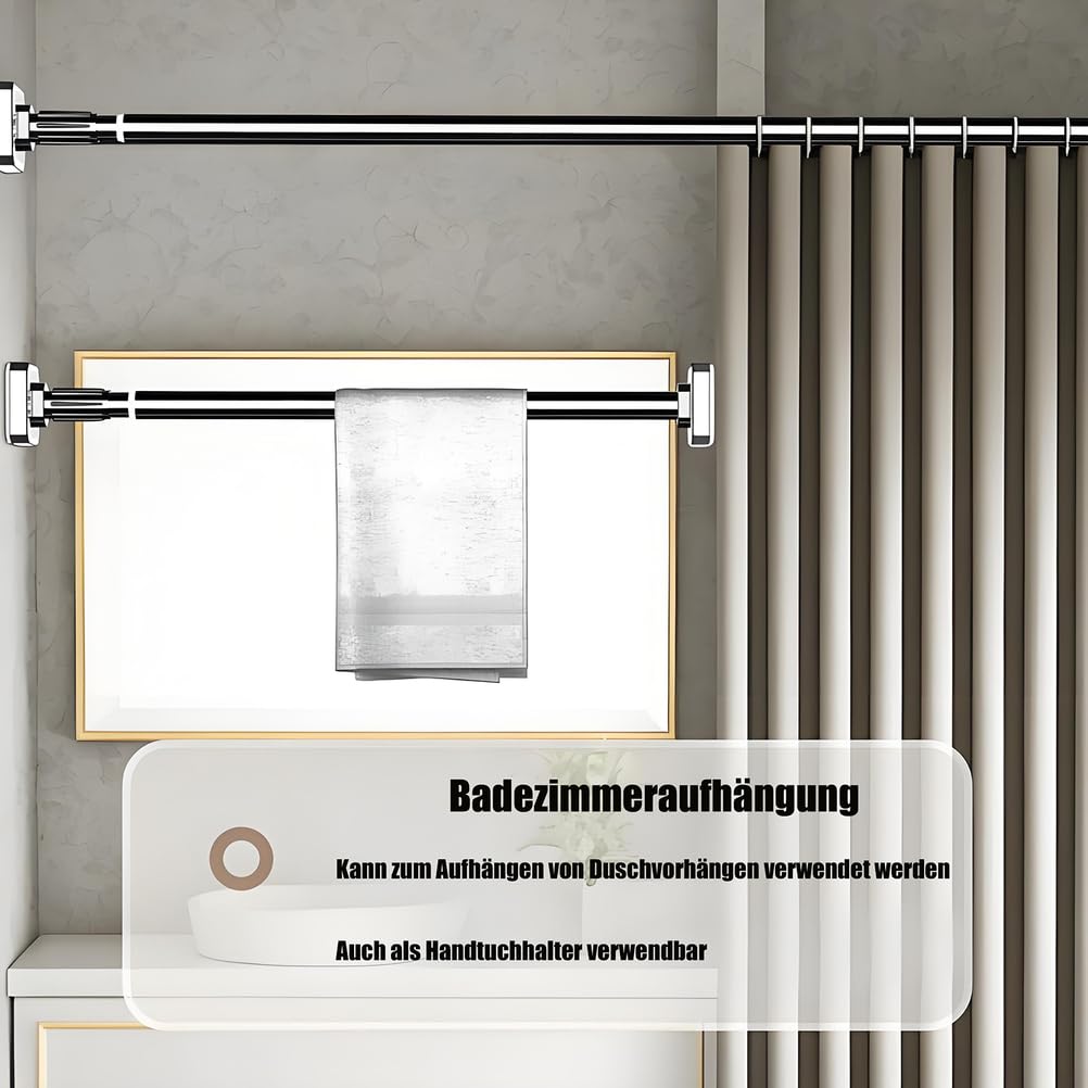 Bastoni per Tende a Pressione Bastone Tenda Estensibile Bacchette Molla Aste Senza Forare Regolabile Balcone Bagno Box Doccia Appendiabiti,Grigio,50ㅡ80cm