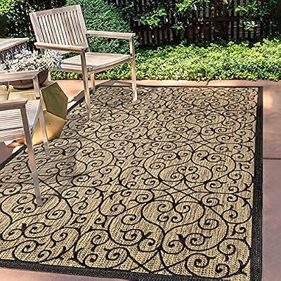 JONATHAN Y SMB107A-5 Madrid Vintage Filigree Textured Weave Indoor/Outdoor Black/Khaki 5 ft. x 8 ft. Area-Rug, Classic,Easy-Cleaning,HighTraffic,LivingRoom,Backyard, Non Shedding