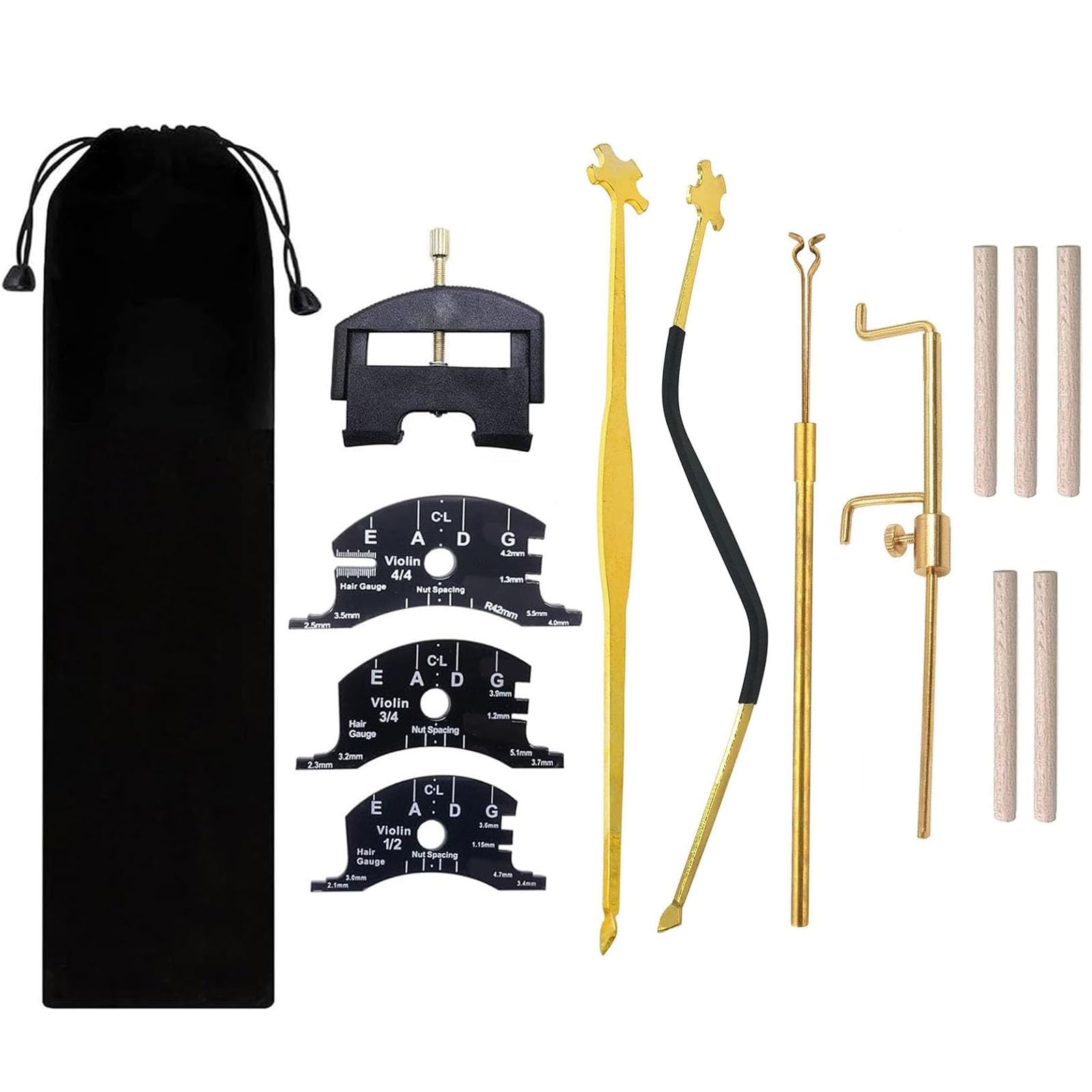13Pcs Violin Luthier Install Repair Tool Kit Include Straight & S Style Post Setter, Retriever Clip, Sound Post Gauge, String Lifter, 3Pcs Template Gauge and 5Pcs Violin Sound Post small