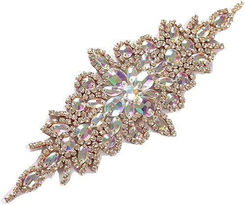 Vista 34 de DUOBAO Rhinestone Pearl Bead Applique Iridescent Rhinestones Appliques for Dresses Vintage Crystal Bridal Sash Wedding Dress Belt