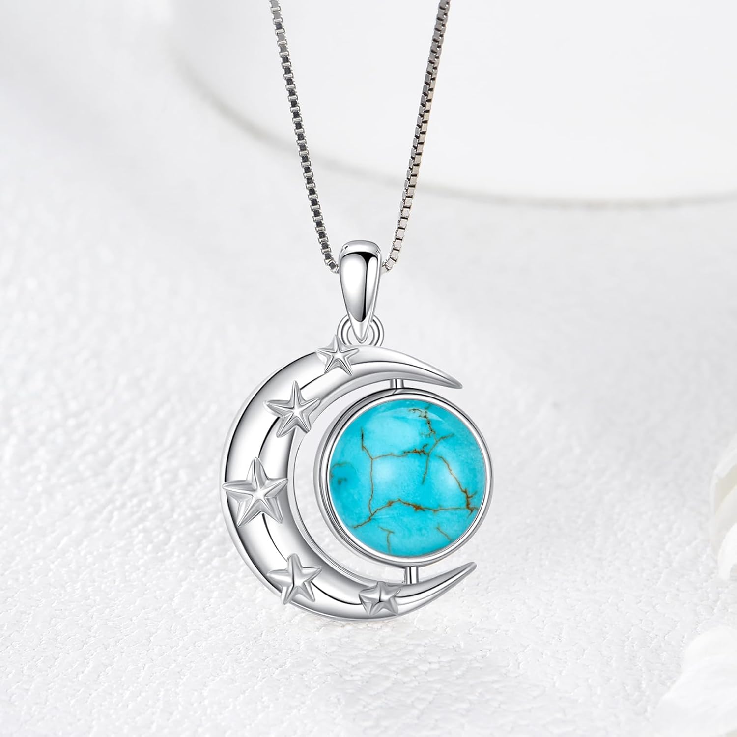 Genuine Turquoise Moon Rotatable Pendant Necklace, Sterling Silver Native American Western Jewelry Birthdays Gift for Women - Image 6