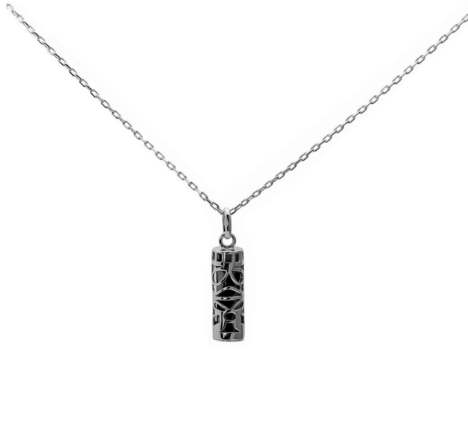 Ensemble pendentif amulette porte bonheur Tahitien tiki sagesse et sa chaine 50cm en argent massif 925 noir neuf et avec coffret
