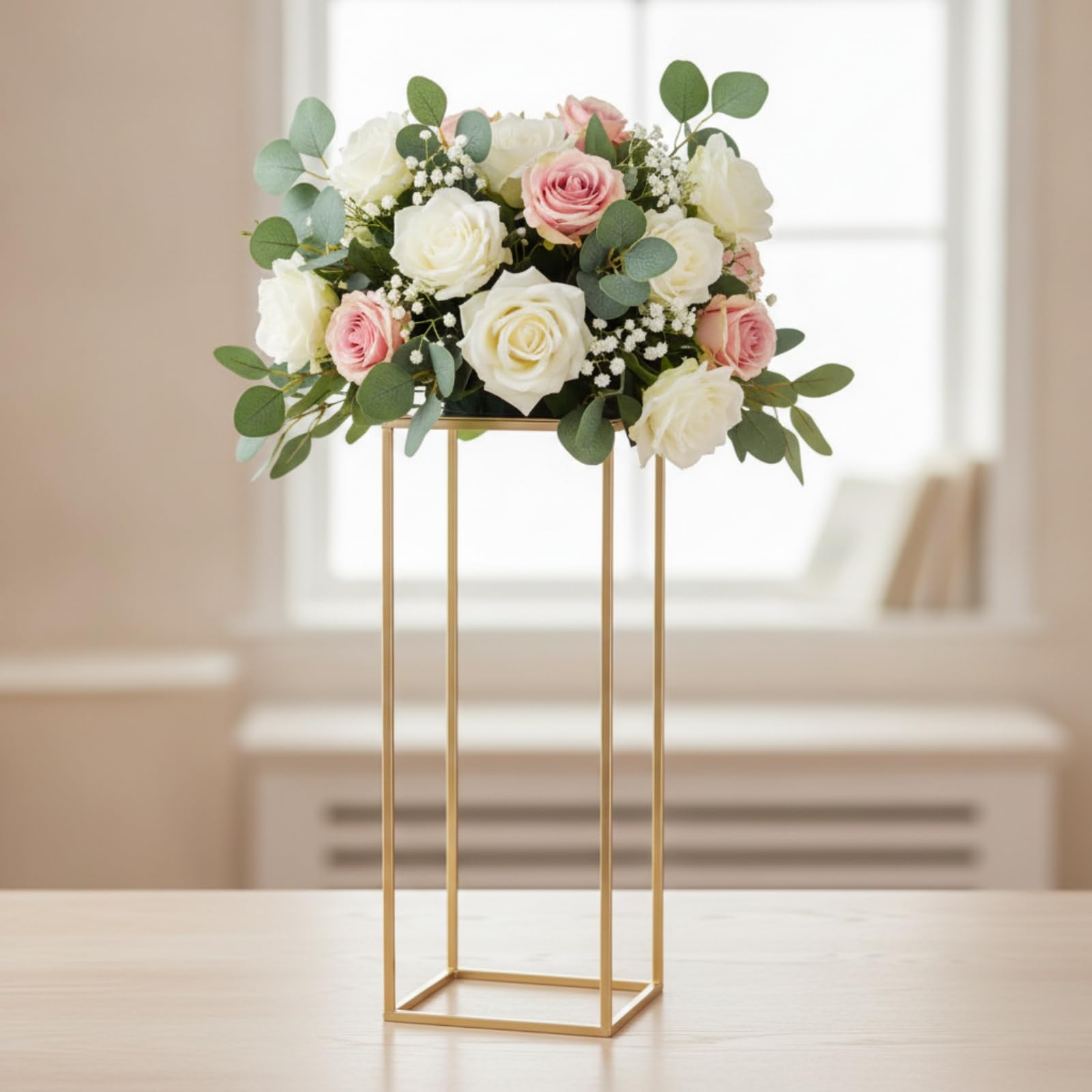 Wedding Decorative Frame Supporto Geometrico Stand Piedistallo Colonna in Finitura Oro per Centrotavola Floreali E Oggetti Espositivi Adatto per Matrimoni Cerimonie Eventi Ristoranti , 22 22 40 Cm