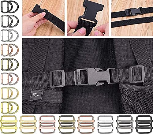 Image of DIY Crafts Side Slide Release Buckles Tri-Glide Slide Only, Nylon Webbing Strap Plastic /Metal D Ring Snap Hook for Luggage Belt Handle Pet Collar Bag (5 Pcs Slide Buckles, Nickel Silver)