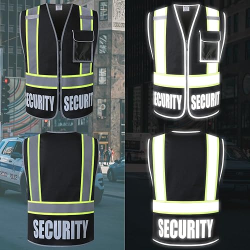 Miniatura 4 de Chalecos de seguridad retroreflectantes, malla negra resistente con 5 bolsillos y cremallera frontal, cumple con ANSIISEA 107-2015 (Negro-22,