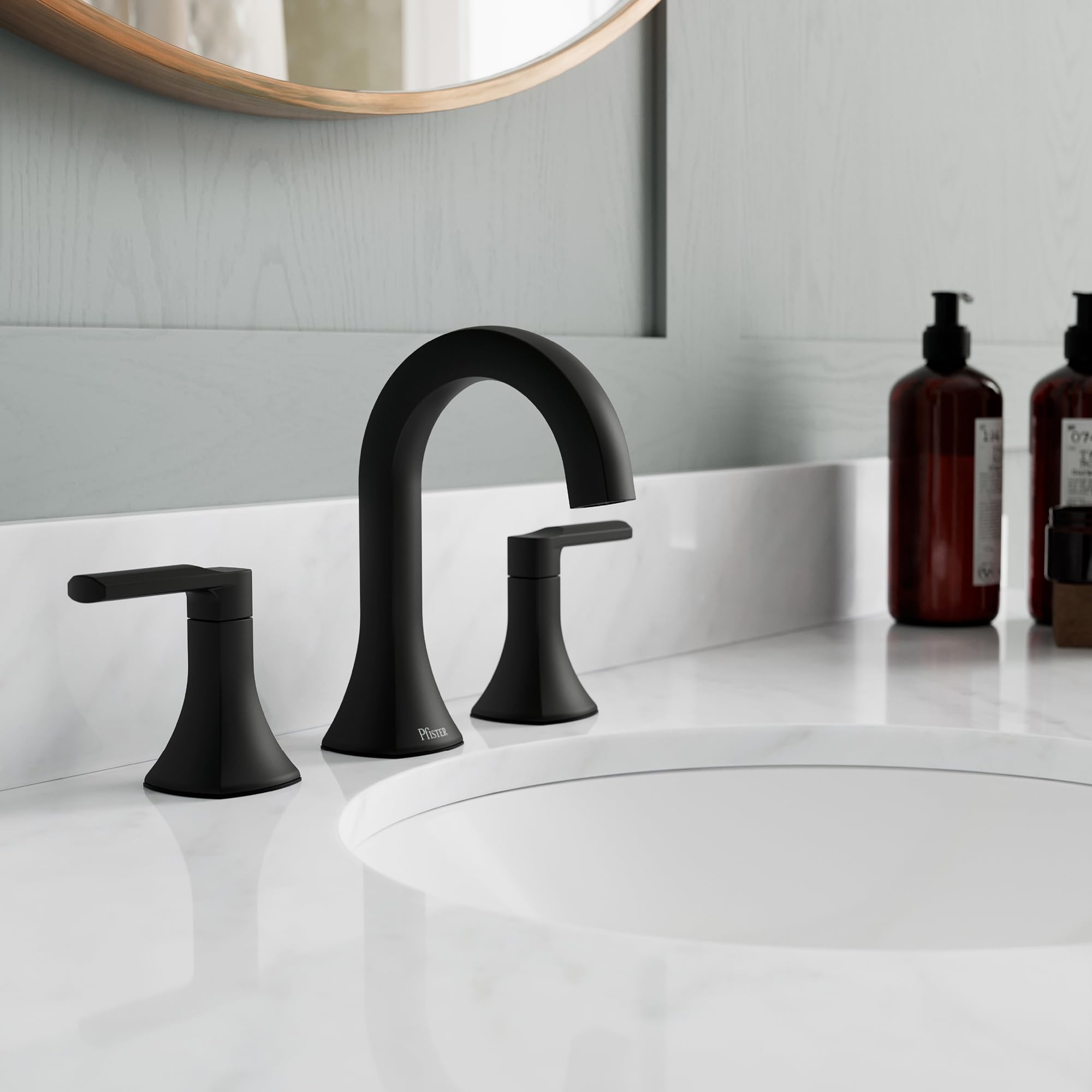 Pfister Vaneri 2-Handle 8-Inch Widespread 3-Hole Bathroom Sink Faucet in Matte Black Finish LF049VRIBB - Image 2