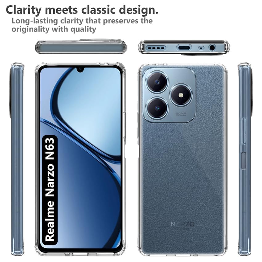 Image of Realme Narzo N63 5G / Realme C63 5G Soft Silicone Back Cover Compatible with Realme Narzo N63 5G / Realme C63 5G -TPU, Grey