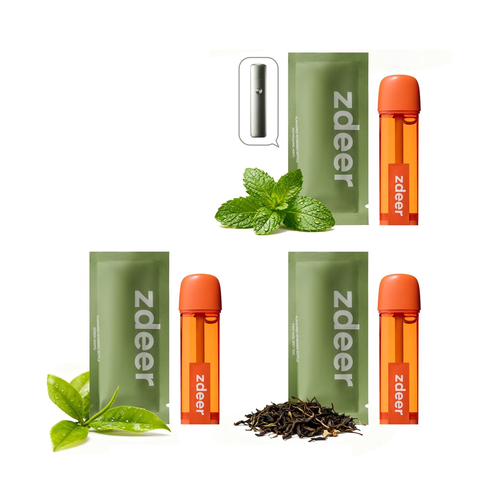 Zdeer Smart Electric Lot de 3 cartouches aromatiques à pulvérisation orale  (mélange de menthe : thé vert, menthe rafraîchissante, thé Earl Grey),  dosettes de désodorisant d'haleine flexibles pour : Amazon.com.be: Health &