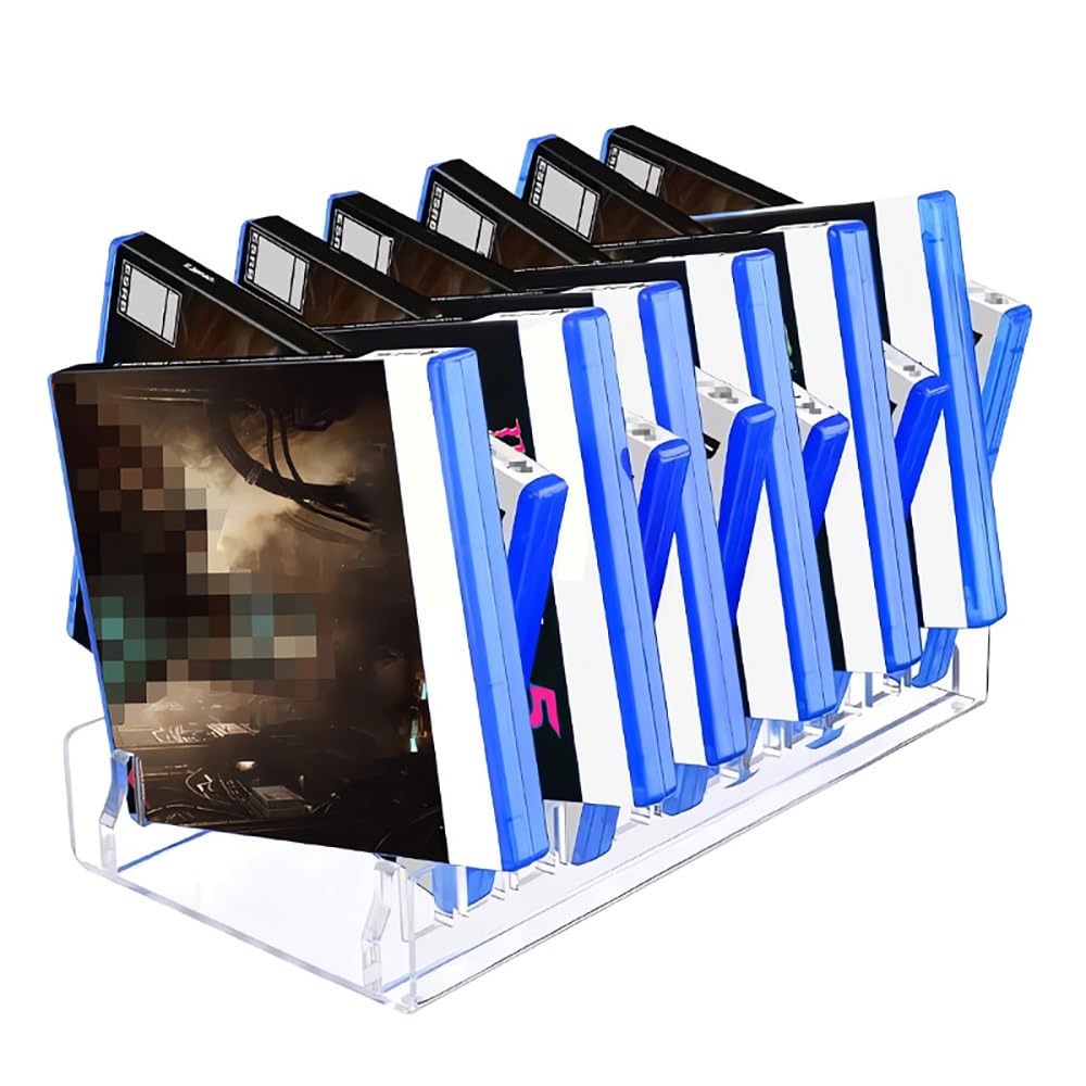 Générique Support de rangement de jeux vidéo en acrylique pour PS5 PRO, support de rangement de boîtes de cartes de jeux, support de rangement de CD pour 12 boîtes de jeux (transparent) (Blanc)