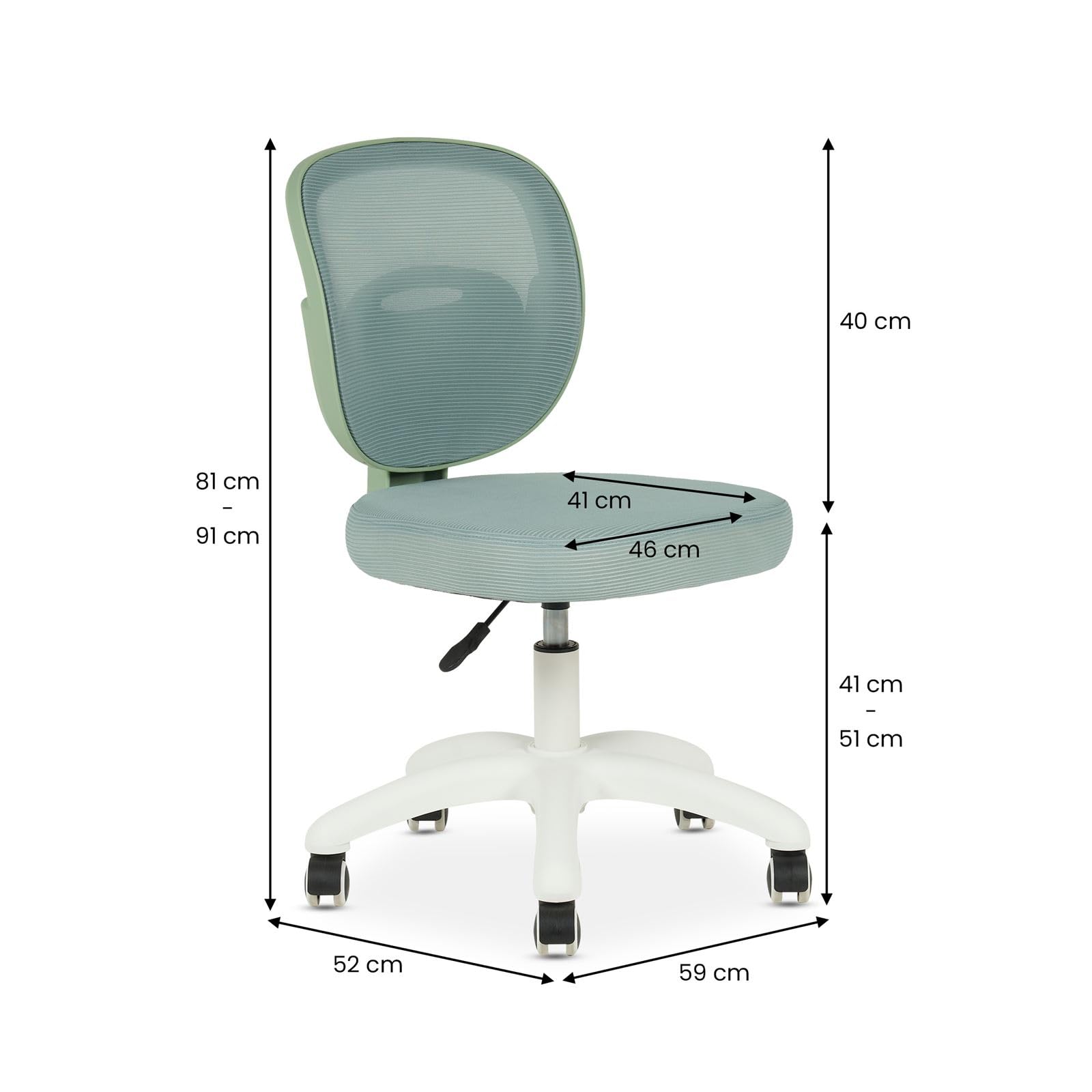 Schreibtischstuhl MAYLA mit Rollen, Grün - Bürostuhl für Kinder, ergonomisch & höhenverstellbar mit Gaslift, atmungsaktiver Mesh-Rücken, ohne Armlehnen für mehr Bewegungsfreiheit im Kinderzimmer