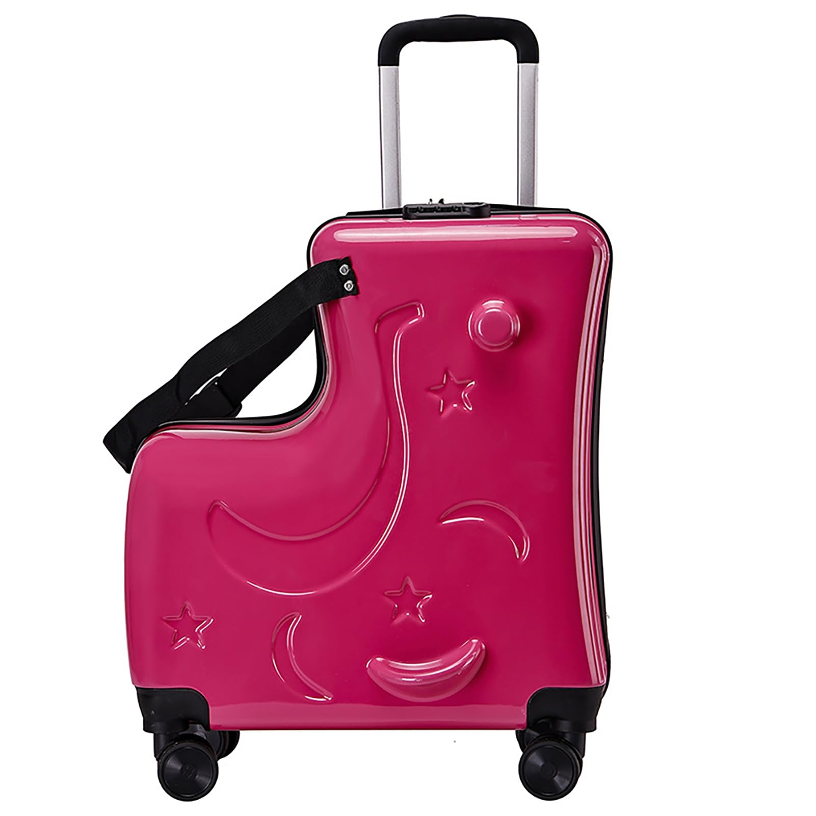 2026 20'' Ride-On Luggage for Kids, with Casters/Seat/Safety Belt, Impact Resistant Rolling Children Travel Suitcase, Carry-on Luggage with 4 Spinner Wheels Rose Red