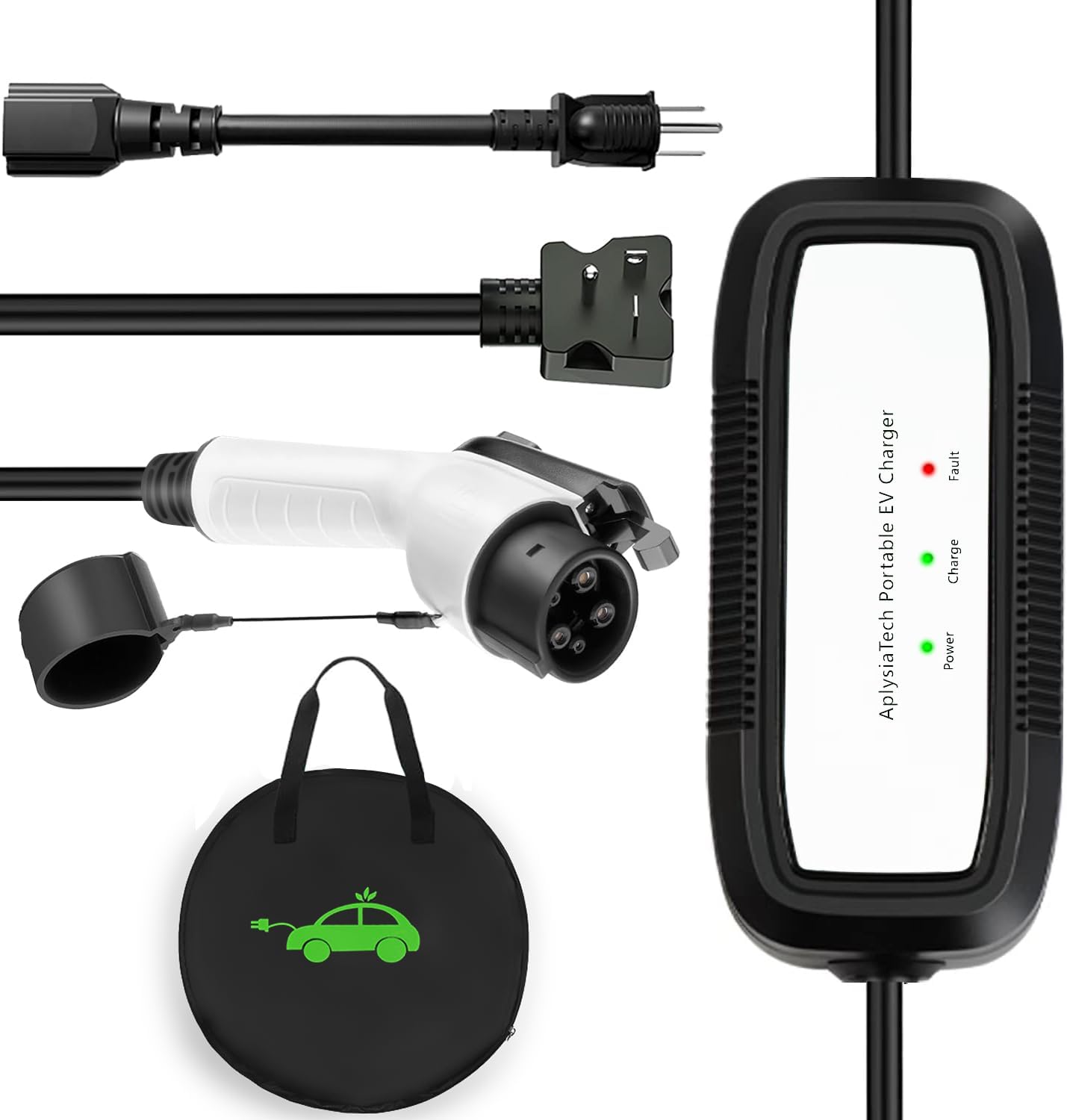 AplysiaTech Level 1+2 EV Charger, 16Amp 120V /240V, Portable Electric Vehicle Charger,25Ft Charging Cable NEMA 6-20 Plug NEMA 5-15P Adapter, Plug-in Home EV Charging Station for SAE J1772 EVs