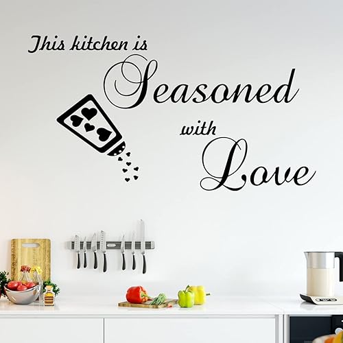 Miniatura 10 de VWAQ This Kitchen is Seasoned with Love - Adhesivo decorativo para pared, diseño de refranes de vinilo para comedor (blanco, 8 pulgadas de alto x 14