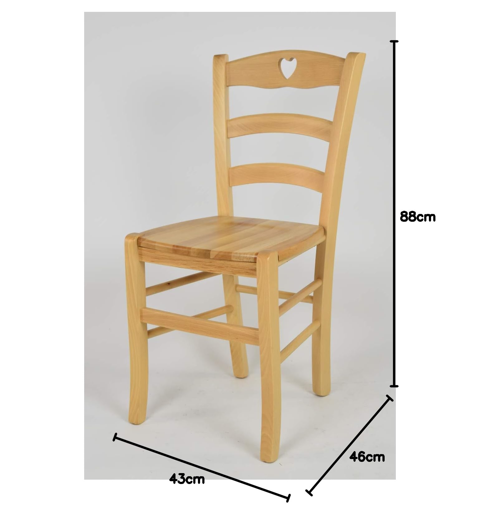 t m c s Tommychairs - Stuhl Cuore für Küche und Esszimmer, Robuste Struktur aus Buchenholz in der Farbe Naturfarben lackiert und Sitzfläche aus Holz