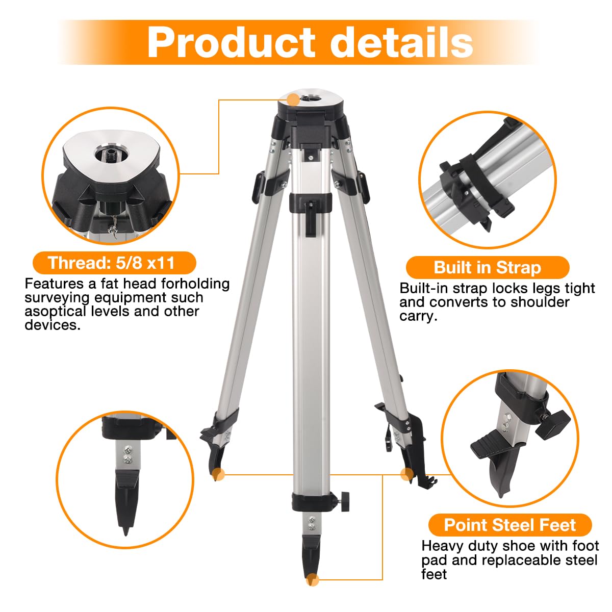 Surveying Tripod & Aluminum Rod Combo - 66" Height -4