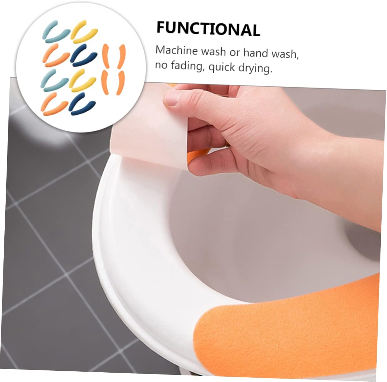 Outanaya 12 Pairs Reusable Toilet Seat Cushions Warm Toilet Seat Covers Adhesive for Bathroom Portable Plush Pads Random Color