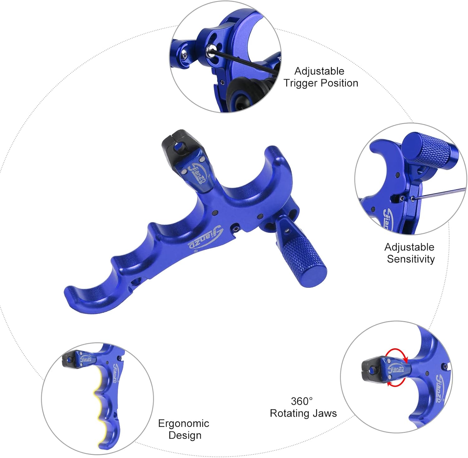 Aimdor Compound Bow Release Archery Aids with D Loop Rope 360° Adjustable Thumb Release Aluminum Alloy Aids for Hunting Outdoor Accessories Blue : Sports & Outdoors
