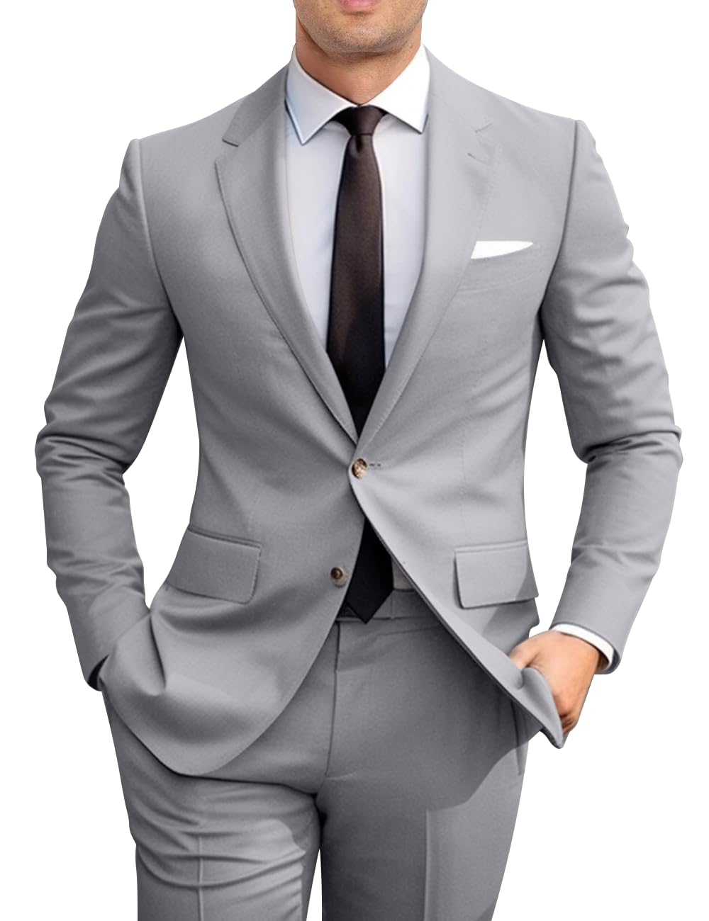 Amyox Men's 2 Piece Suit - Solid Jacket & Pants Set | Two button jacket, flat front pants, slim fit design, soft polyester fabric, ideal for wedding