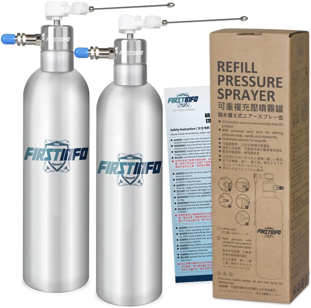 FIRSTINFO Pneumatic/Manual Compressed Refillable Fluid Oil Pressure Storage Sprayer with 2 Way Nozzles for Stream and Mist Spraying, Pack of 2 (Aluminum)