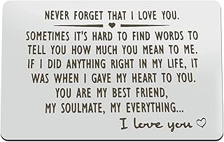 Anniversary Card Gifts for Him Engraved Wallet Insert Card for Boyfriend Husband Never Forget That I Love You Valentine's Day Wedding Birthday Gift for Men Fiance Couple Gift
