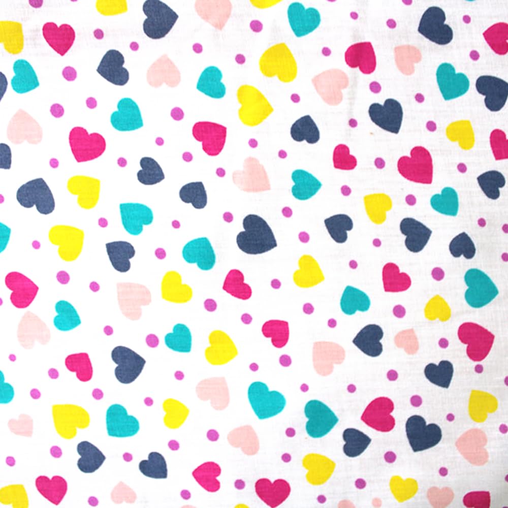 Polycotton Fabric Love Hearts Spot Polka Dot Valentines Heart Romance (Sold Per Metre) (White)