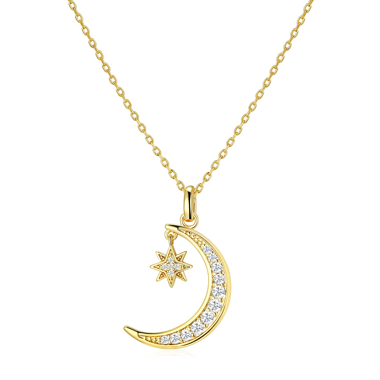 Gold Moon Necklace for Women 14K Moon and Star Pendant Dainty Trendy Gold Chain Necklace Jewelry Gift for Girls