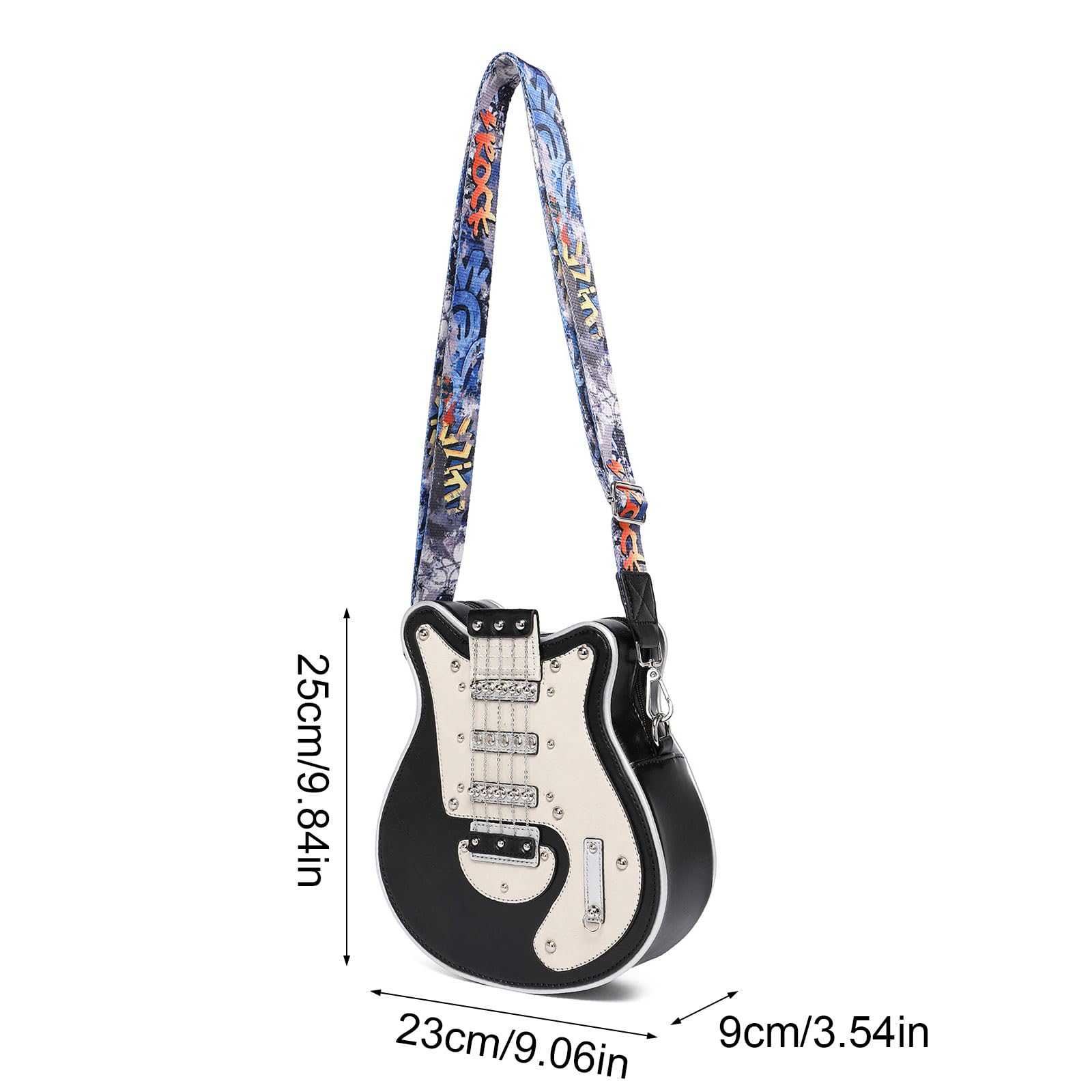 Elegante borsa per chitarra con tracolla a forma di pelle PU, borsa a tracolla casual con tracolla regolabile per amanti della musica e viaggiatori