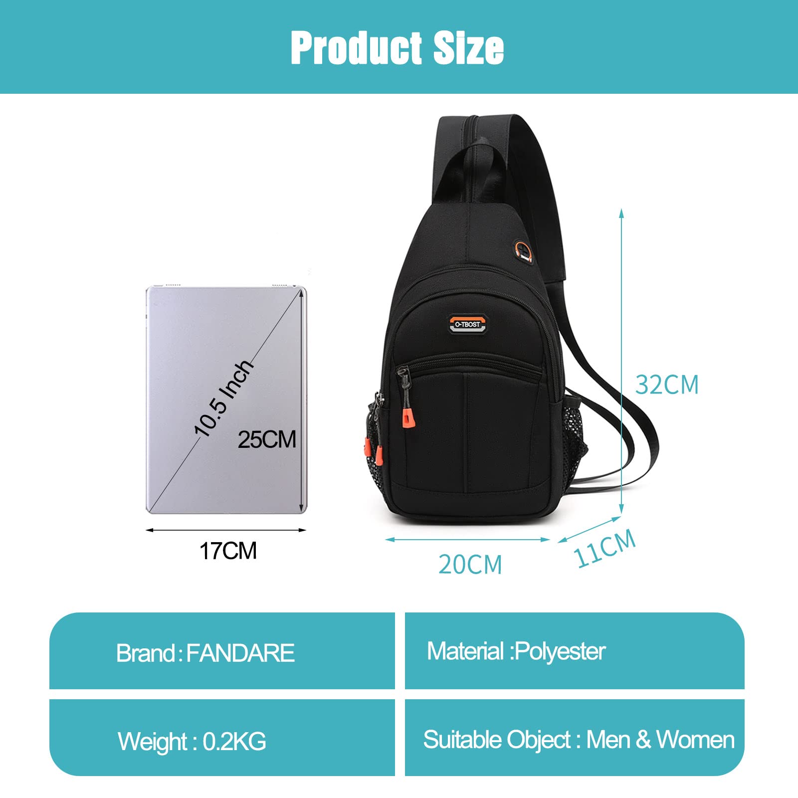 FANDARE Bolsa de Pecho Bolsos Cruzados Mochila Bolsa de Escuela Bolso Hombro Mujer Riñoneras Bolsa Cruzada Bolsos Bandolera Hombres Sling Bag para Ciclismo Escolar Viaje Senderismo Crossbody Bag