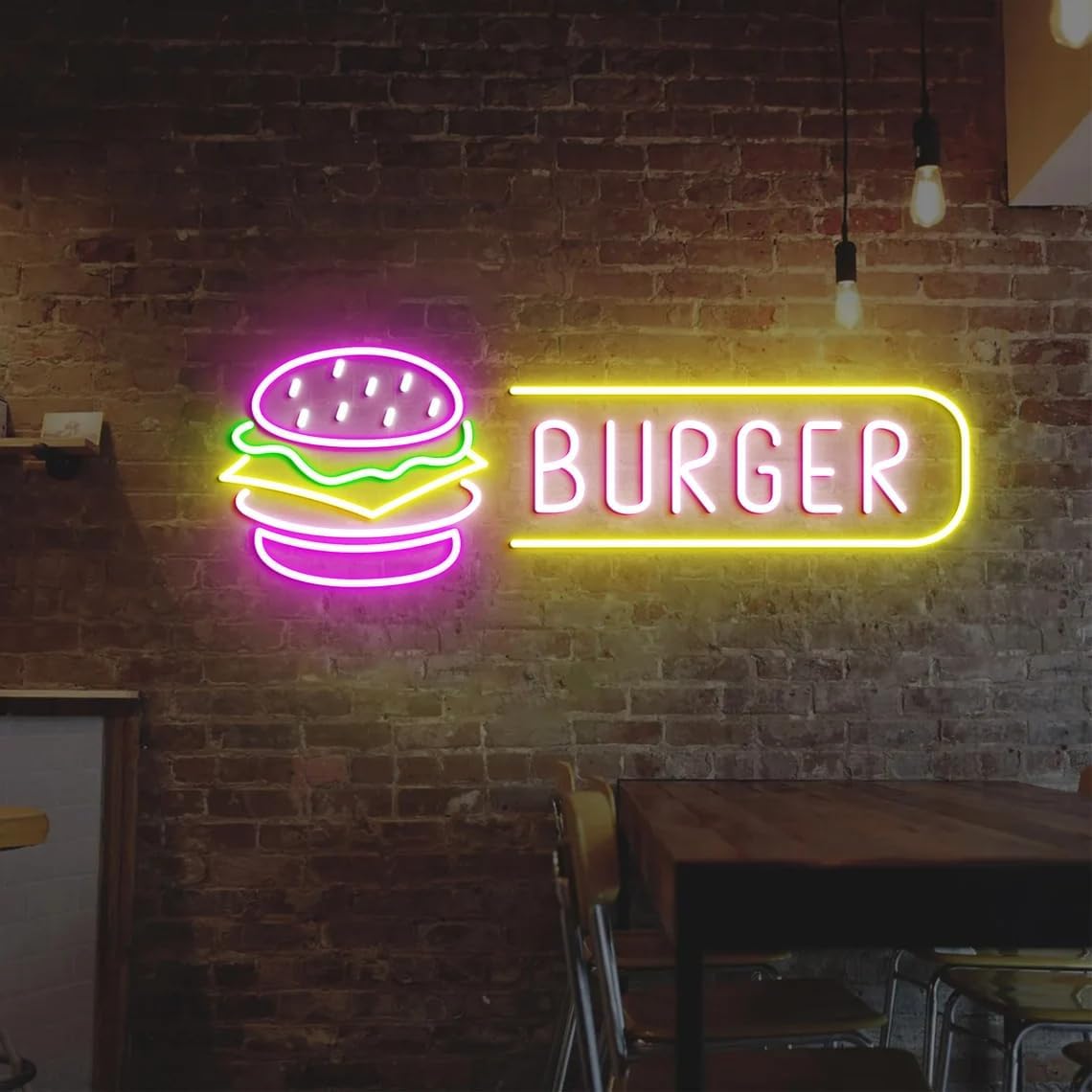 Burger Neon Sign Fast Food Shop LED Neon Light Hamburger Shop Led Light Decor Bakery Restaurant Decor Gift for Hamburger Lover (Color 6)