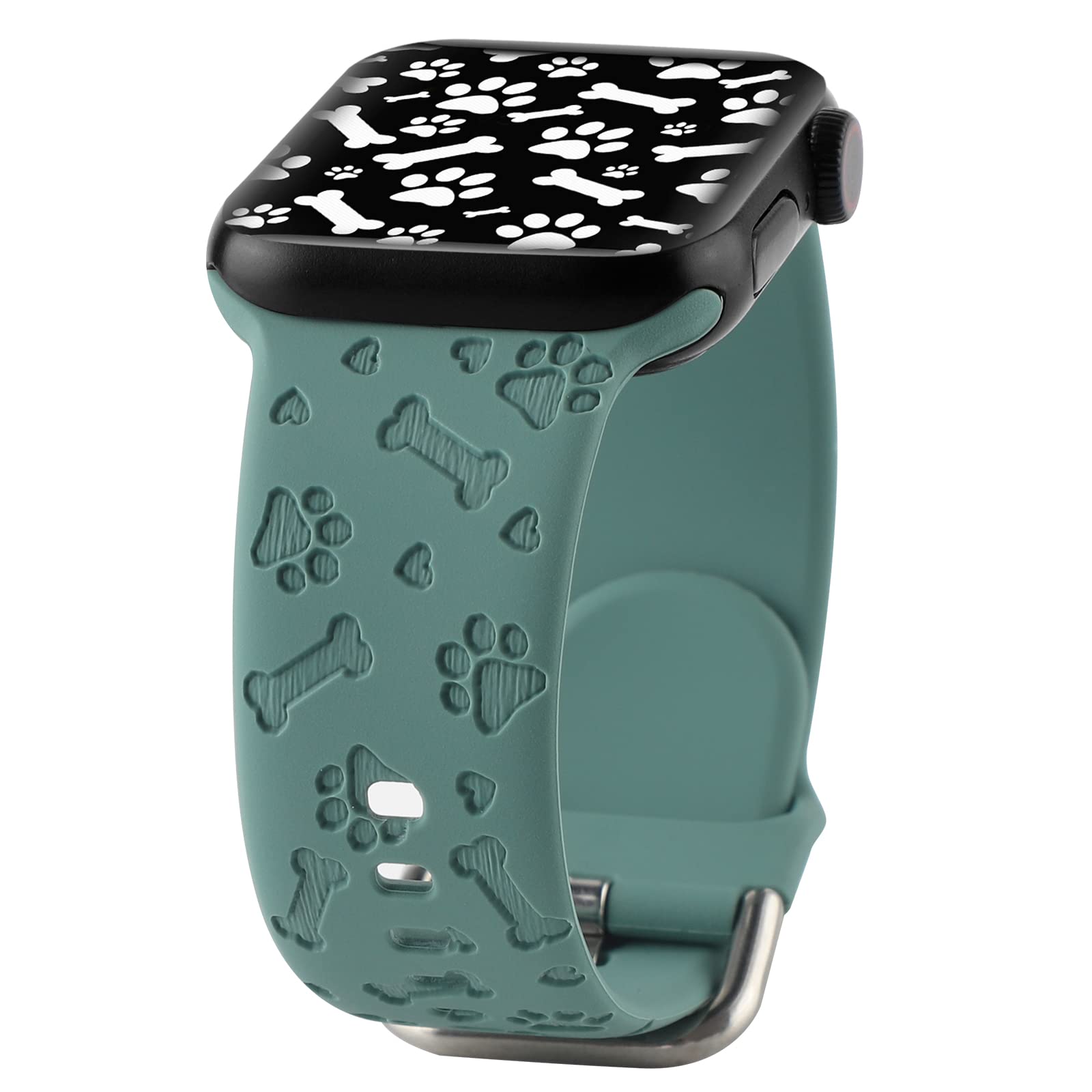 Dog Paw Engraved Silicone Band Compatible With Apple Watch 38 40 41mm 42 44 45 46 49mm Women Men,Heart Shape Bone Carved Silicone Sport Wristband Cute
