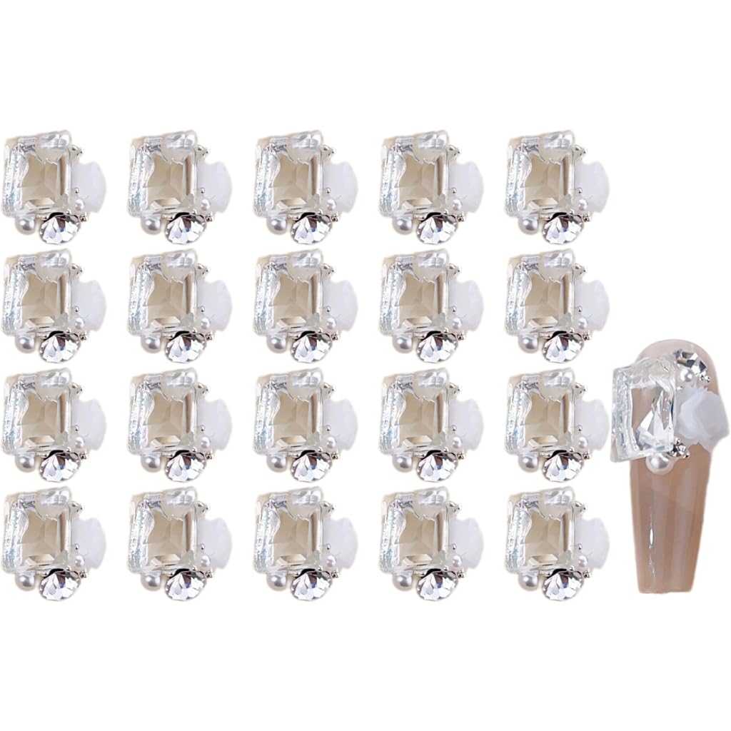 4 Pack Multi-Shaped Charms Flower Rectangle Rhinestones Nails Art Decorations for Acrylic