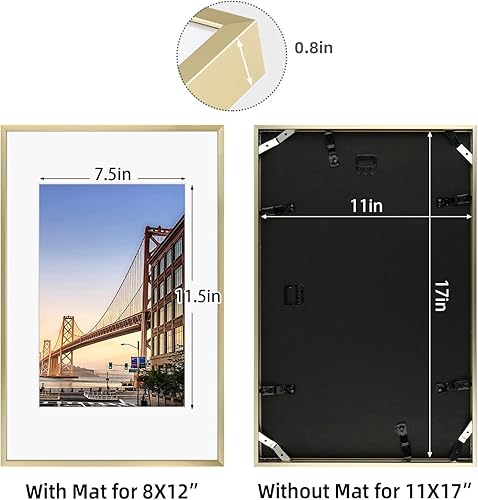 Vista 263 de Frametory - Marco de aluminio de 11 x 14 para fotos de 8 x 10 (en pulgadas), con paspartú marfil, de pared, con gancho de sierra, pestañas Bronce