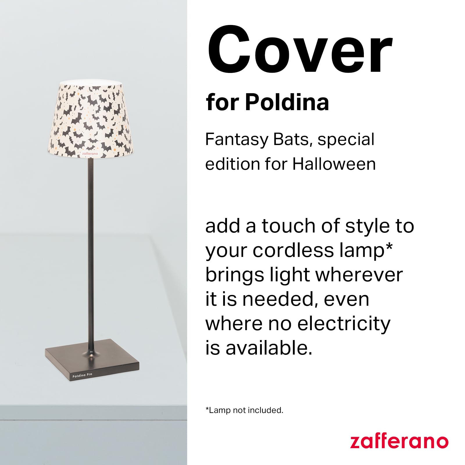 Zafferano, Poldina Cover Halloween Special Edition, Metal Lampshade for Table Lamp, Compatible with Poldina Lamps, Designed in Italy, 11.4 x 8.9 cm, Colour Beige - Bat Decoration - Image 2