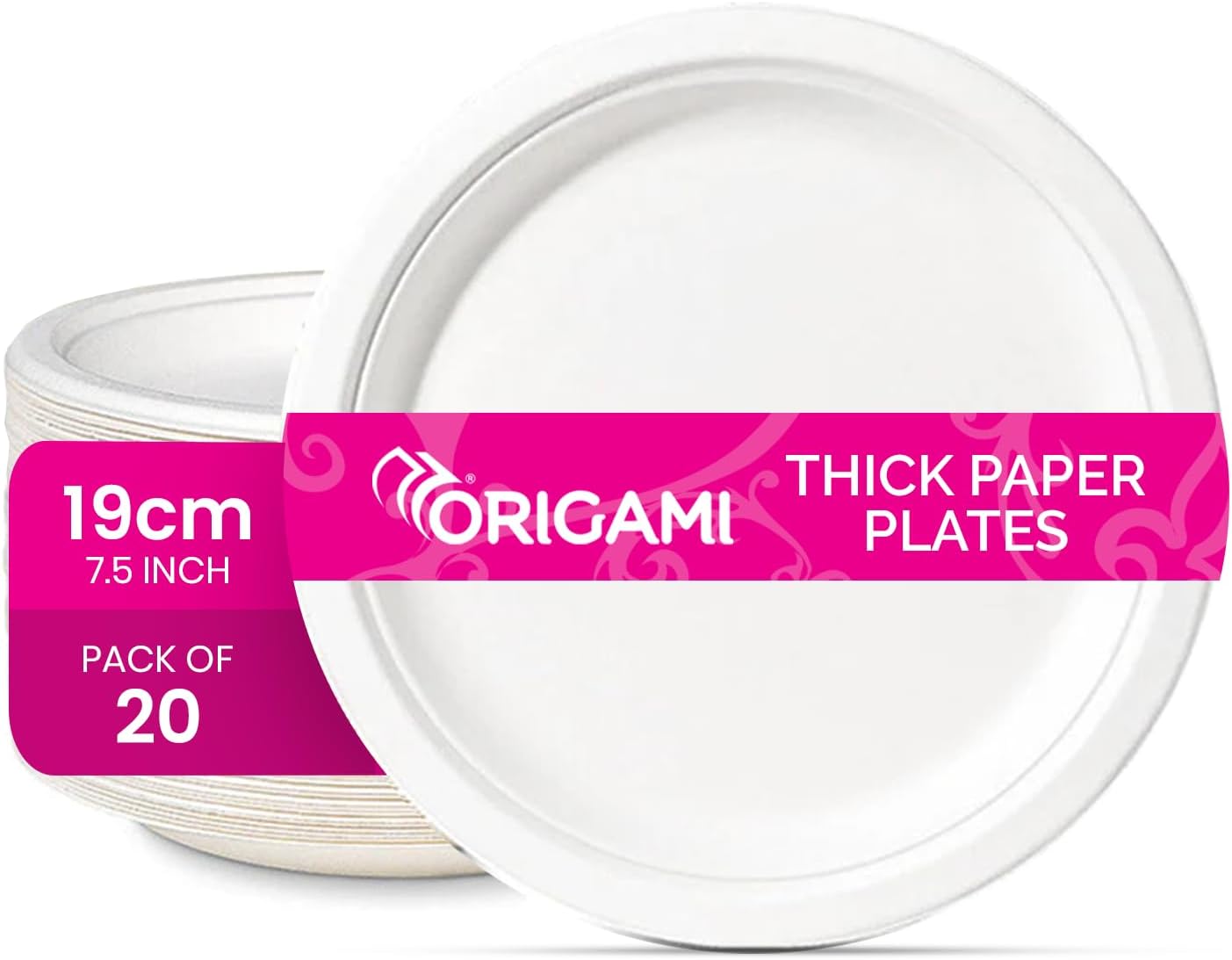 Origami 7.5 Inches Round Disposable Bagasse Thick Paper Plates | Eco Friendly & Biodegradable Sugarcane Paper Plates | Perfect for Parties, Picnics, & Festive Occasions- Pack of 20 Pcs