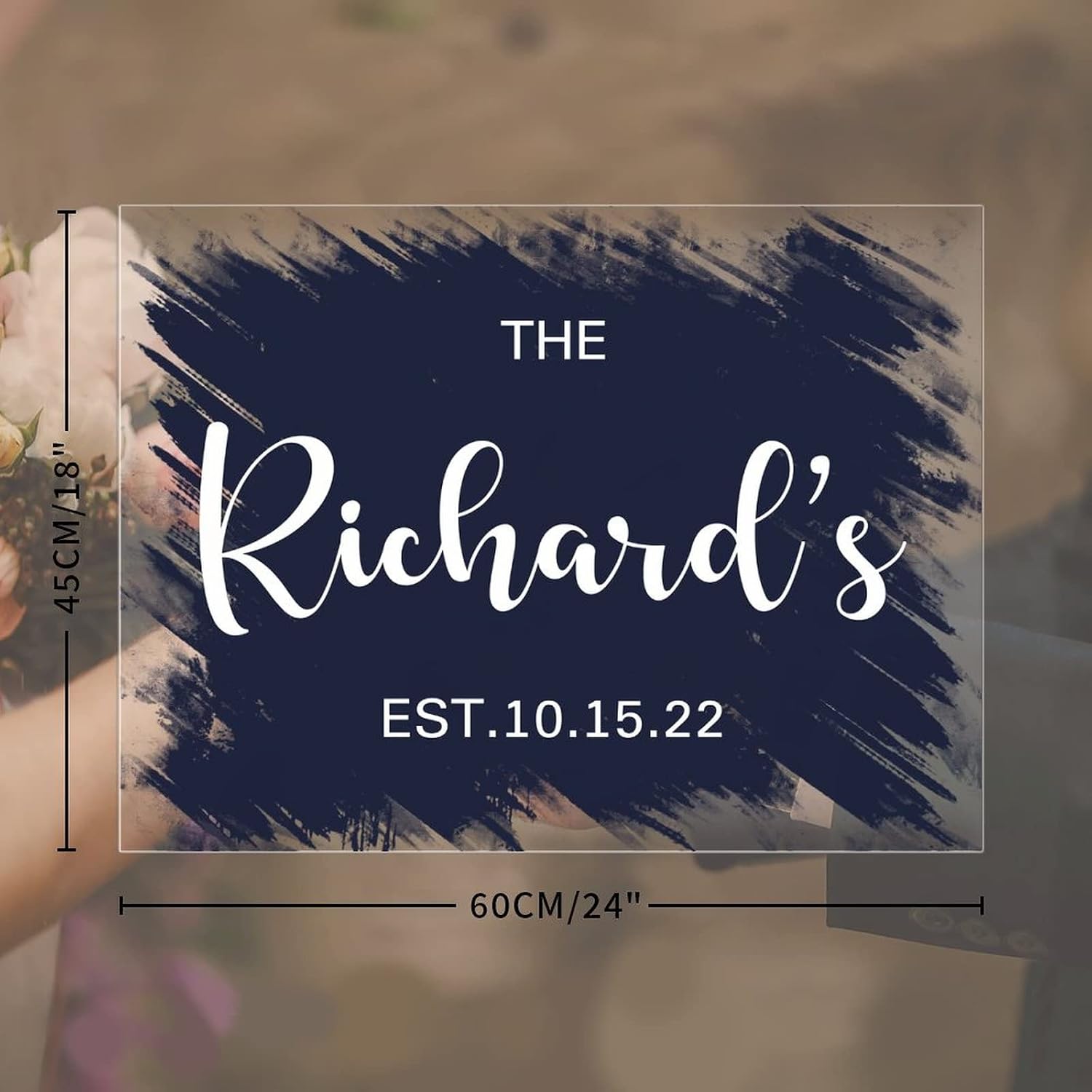 Romantic Acrylic Welcome Wedding Sign Pick A Seat Not A Side Personalized Wedding Welcome Sign Navy Blue Paint Back Reception Decorations Party Signs for Wedding Ceremony 18x24in