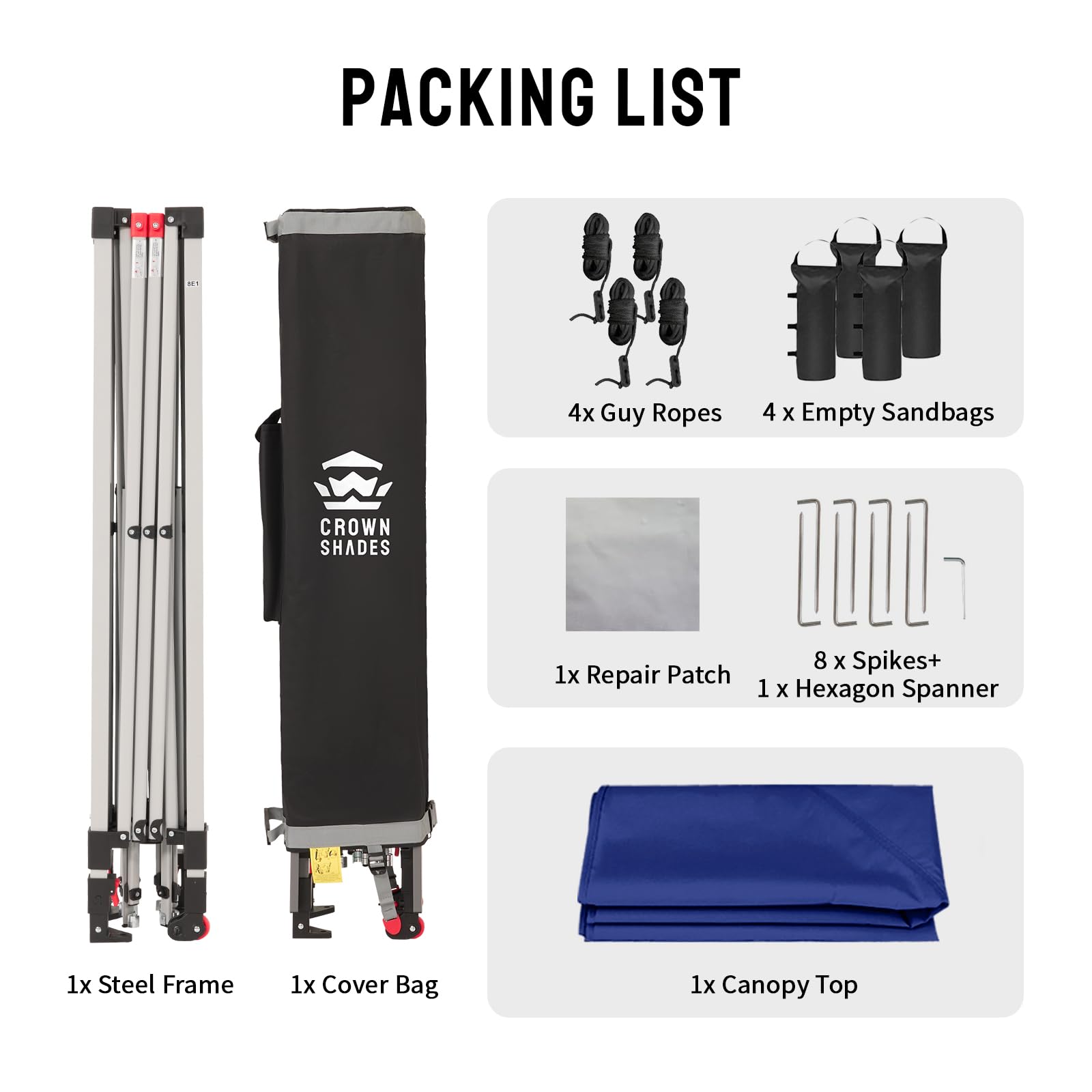 CROWN SHADES 8x8 Pop Up Canopy, Patented Center Lock One Push Instant Popup Outdoor Canopy Tent, Newly Designed Storage Bag, 8 Stakes, 4 Ropes, Silver-Coated Navy Blue