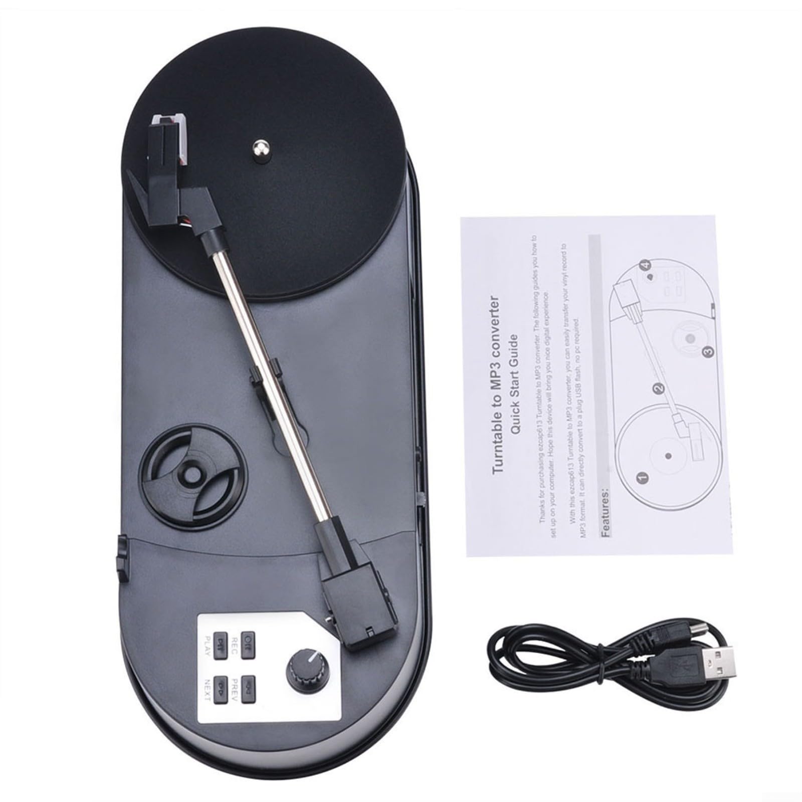 Giradischi Per Mini Giradischi, Convertitore Da Vinile A MP3 Da 33/45 Giri/min Con Slot Per Scheda SD, Lettore Di Dischi ABS Portatile In Nero, 34X17X12 Cm