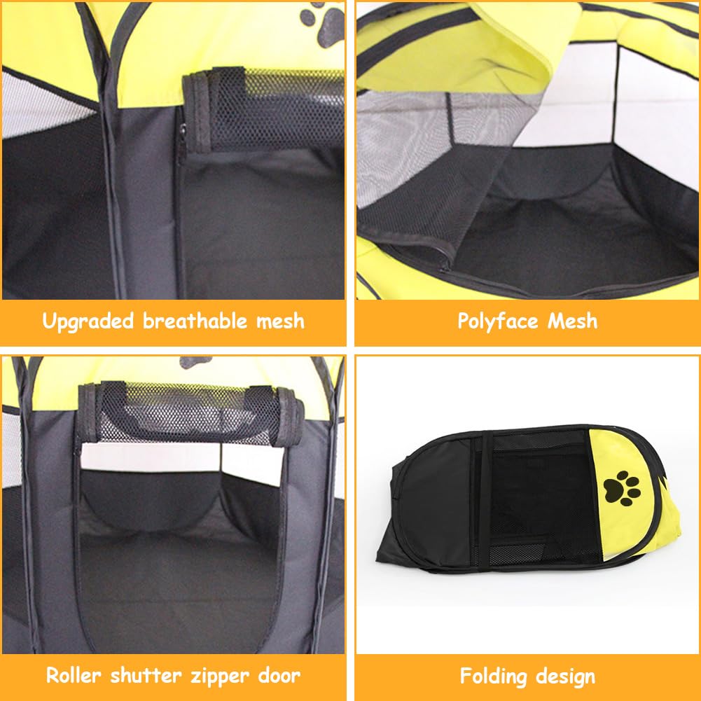 Recinto Cani da Interno, 74x74x43cm Recinto per Gatti, Box Pieghevole per Cane, Gabbia per Gatto Esterno, Box per Cucciolo Gattini Conigli, Giallo
