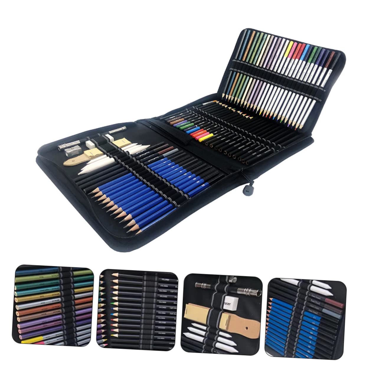Kit de Dibujo Profesional Lápices de Madera Negros, Material de Plástico y Lienzo, Resistente y Duradero, Adecuado para Bocetos y Colorear Artísticos