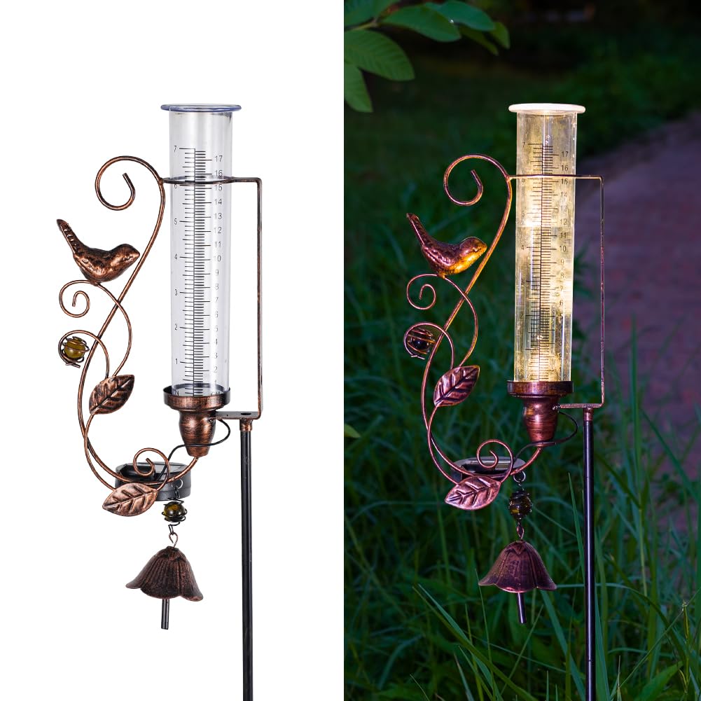 vewolight Solar Rain Gauge Outdoor, 7 Inch Tube Hummingbird Rain Gauges