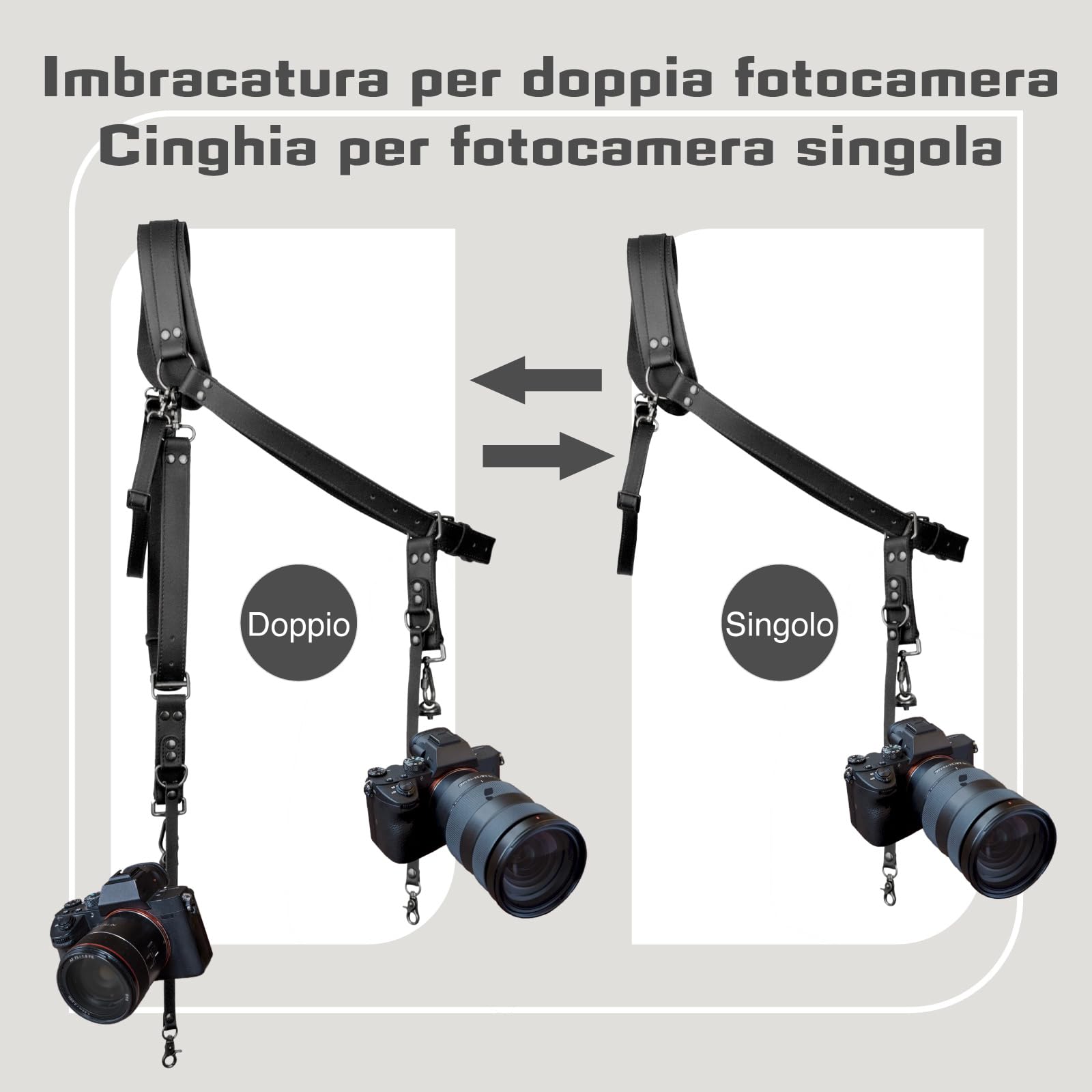 Tracolla Macchina Fotografica per 1 o 2 fotocamere | Imbracatura A Doppia Fotocamera Per Fotografi, Sistema Di Trasporto Per Dslr/Slr, Tracolla Per Fotocamera Singola O Doppia