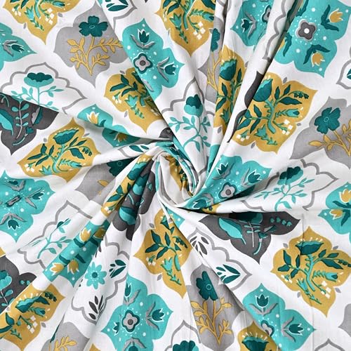 Image of India 100% Pure Cotton Jaipuri Printed Double Bedsheet with 2 Pillow Covers | Traditional Sanganeri Floral Design | Soft Breathable Fabric | King Size Bedsheet for Bedroom (Kaya37)