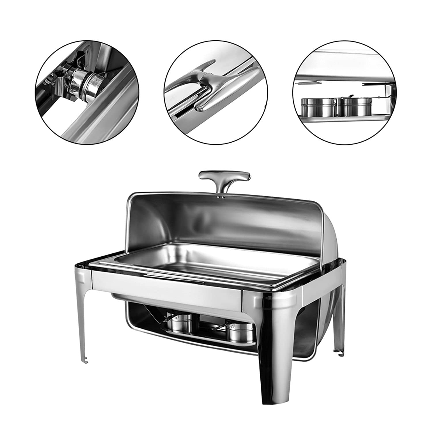 Recipiente de Acero Inoxidable Chafing Dish para conservar el Calor, bufé, Alimentos Insulation Pot 201, con Elegante asa de Tapa de Olla, Muy Bueno para bufé, Bodas y Otros
