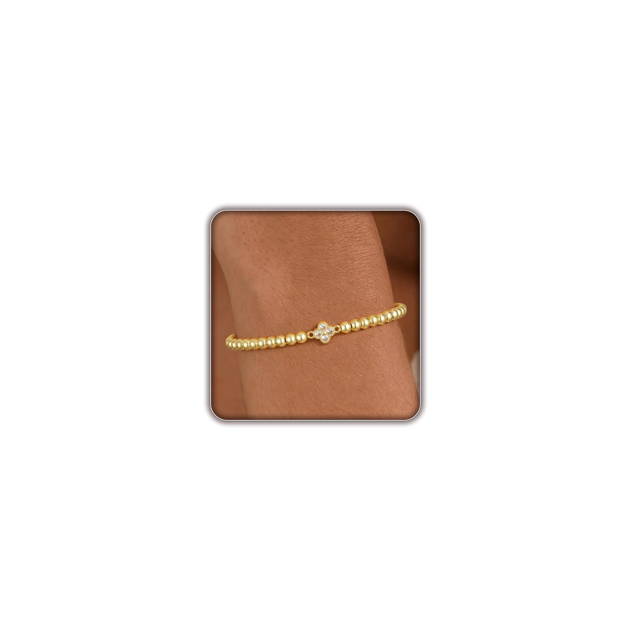Bijoux tendance en or rose et blanc bracelet perles élastique trèfle - 8