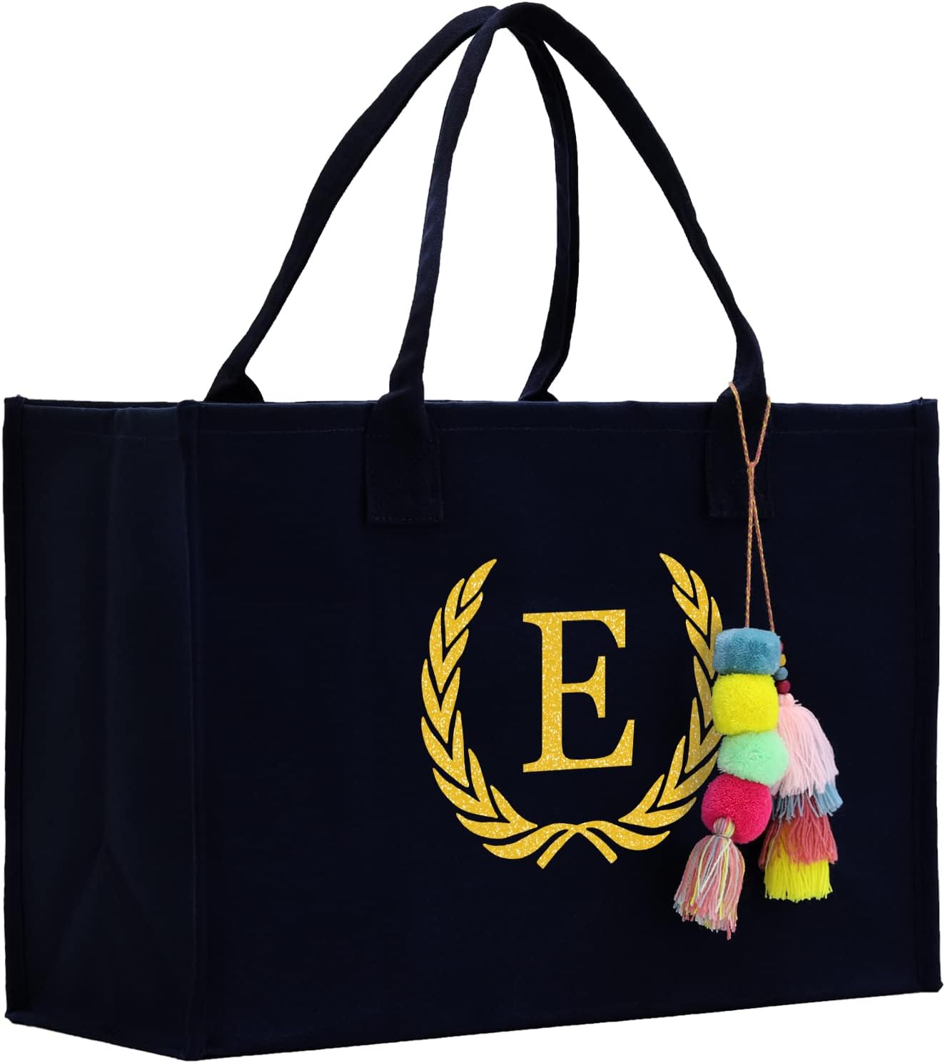 Premium Quality Personalized Gift Monogram Initial 100% Cotton Chic Tote Bag for Women - Black