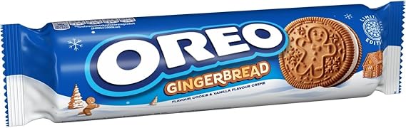 OREO Limited Edition Gingerbread Flavour Sandwich Biscuit With a Vanilla Flavour Filling, Gingerbread Cookies, Perfect Treat for Sharing, 154 g (Pack of 1)
