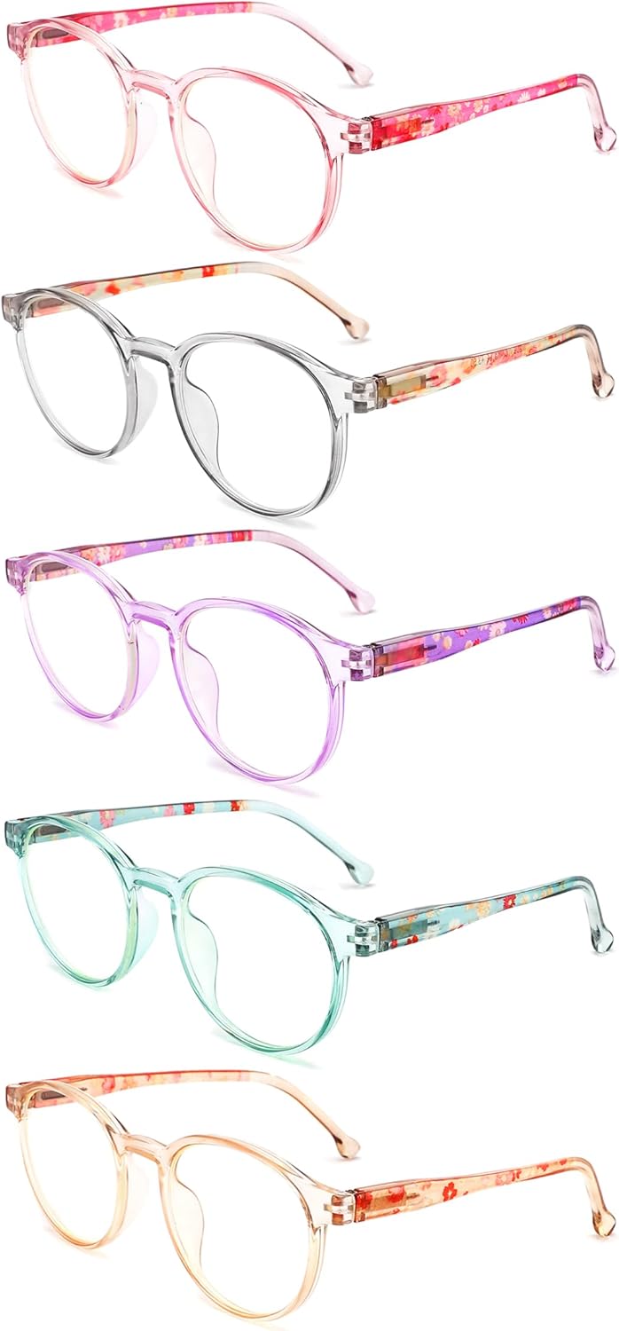 5 Pack Blue light blocking Reading Glasses for Women with Spring Hinge, Round, 5 Colors, PC frame, Lightweight - Image 2